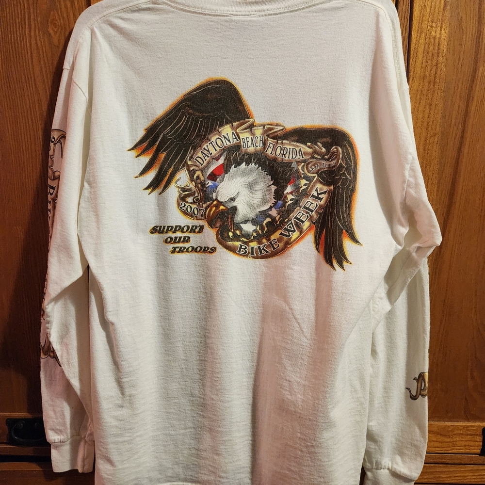 Daytona Beach Florida 2007 Bike Week Long Sleeve Shirt Tribute To Troops Size L